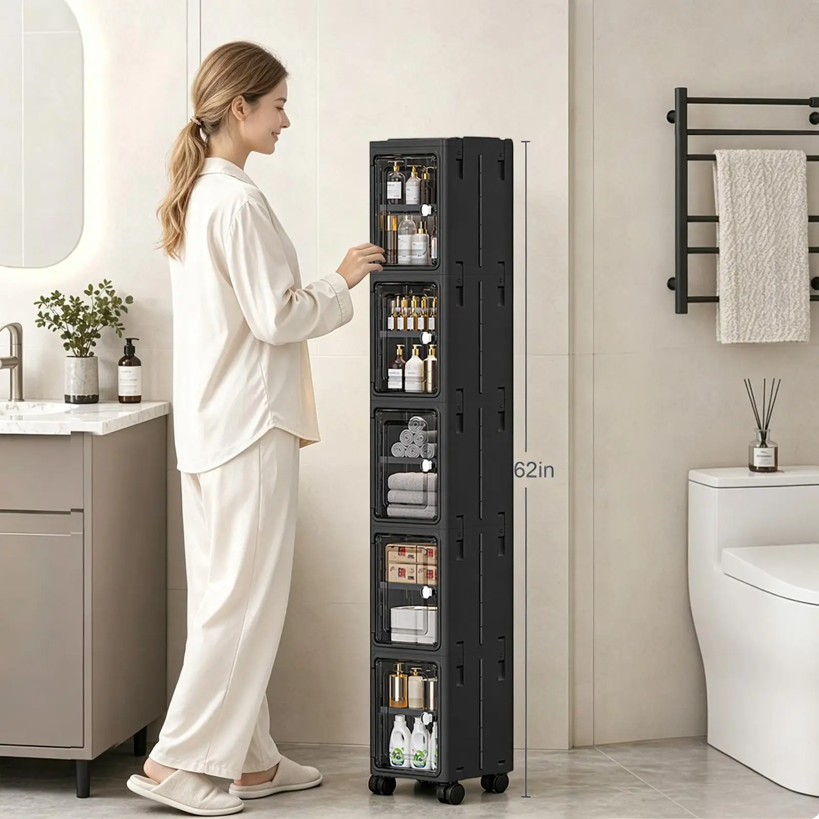 Kitchen Appliances Cabinet - 5단 블랙 슬림형 좁은 공간용 이동식