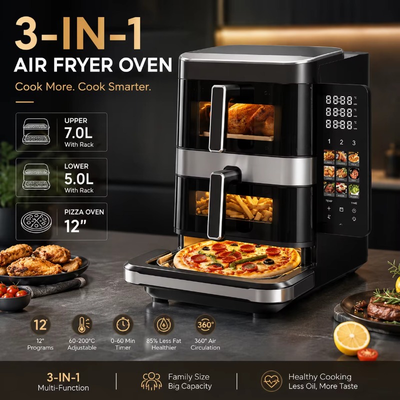 전기 에어프라이어, 피자 굽기 기능, 7L + 5L 용 - Air Fryer 리뷰 및 가격