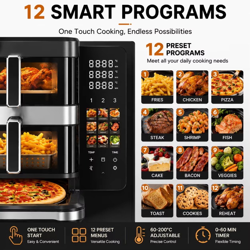 전기 에어프라이어, 피자 굽기 기능, 7L + 5L 용 - Air Fryer 리뷰 및 가격